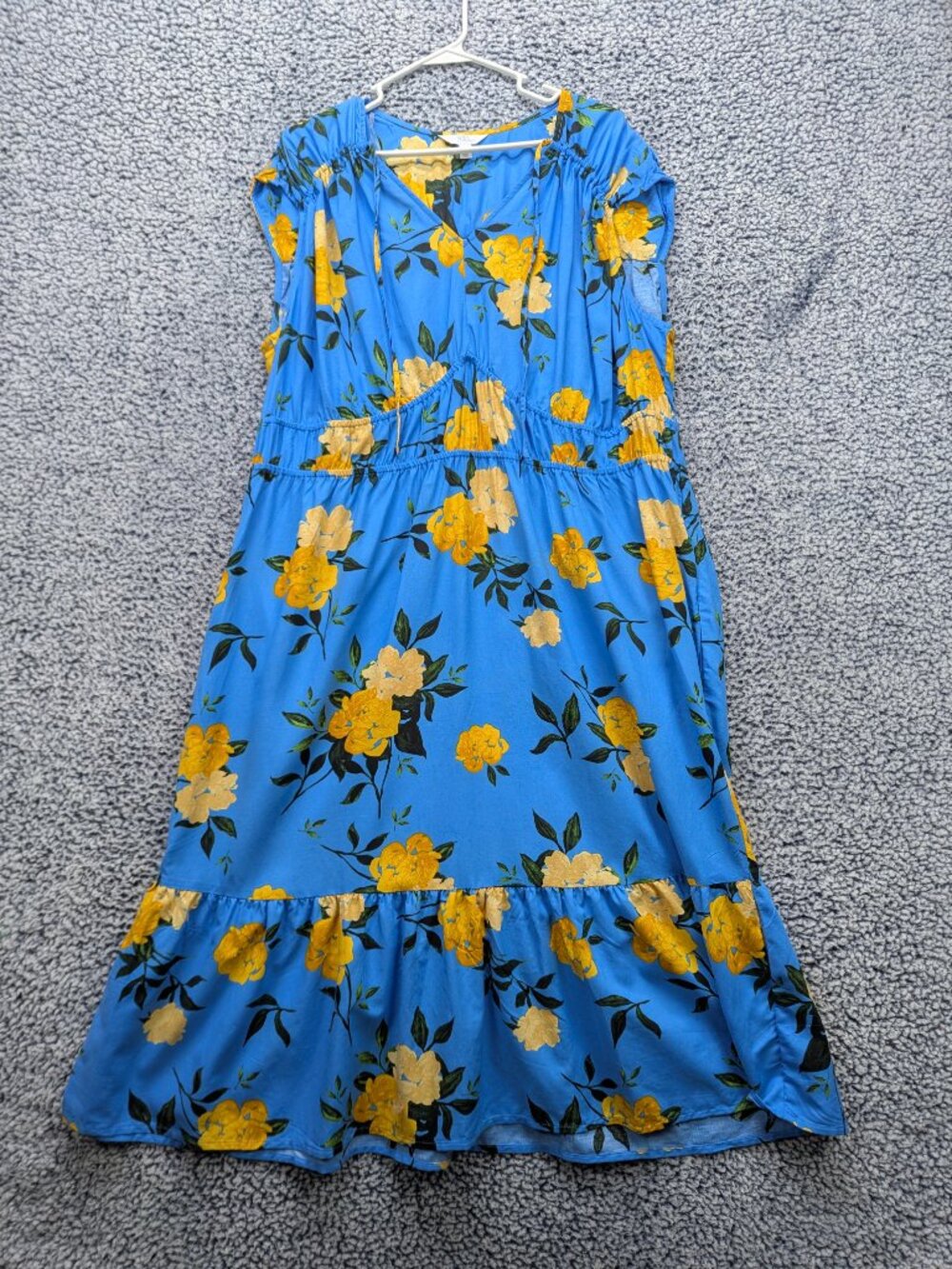 Time & Tru Floral Midi Dress Size 3XL Cotton Blend Woven Vacation Plus Size Blue